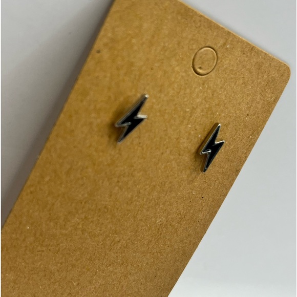 Black and silver shaped stud earrings - Picture 3 of 6